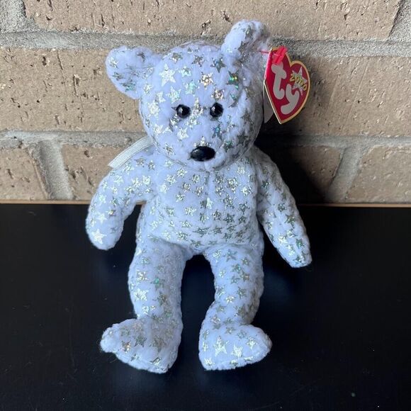 TY Beanie Baby The Beginning White Bear Silver Stars 8.5 Retired Rare Jan 1 2000 - Picture 1 of 16